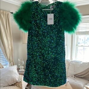 Lola and the Boys Jade Sequin and Feather Party Dress